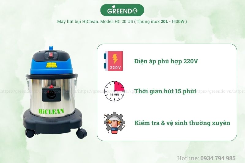 Những chú ý khi dùng thiết bị hút bụi HC 20/US