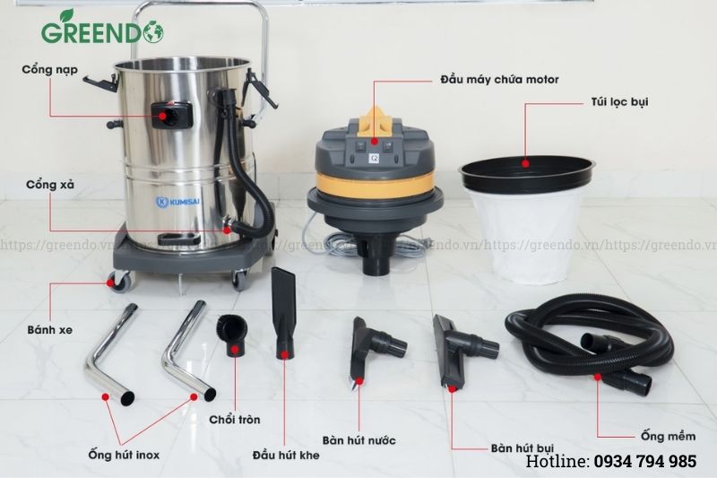 Cấu tạo của máy hút bụi công nghiệp