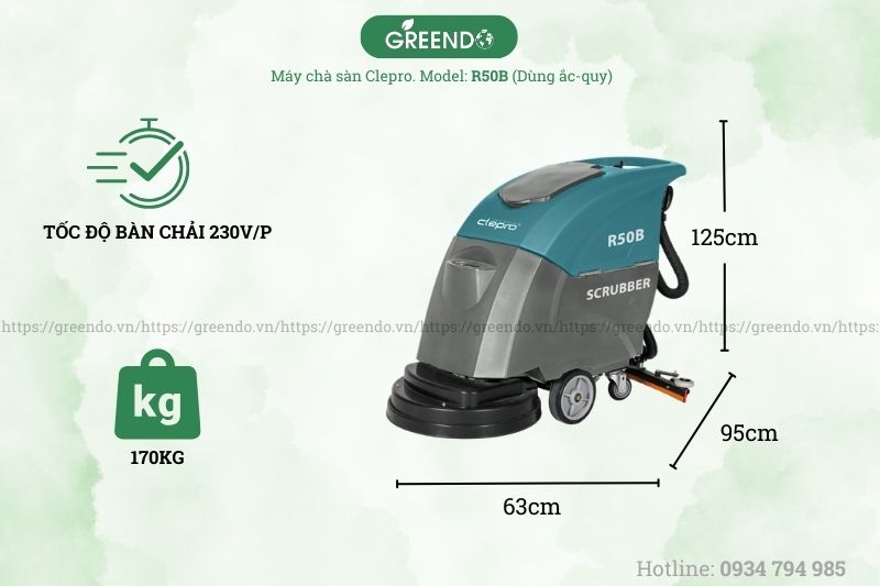 Thông số máy chà sàn liên hợp Clepro R50B