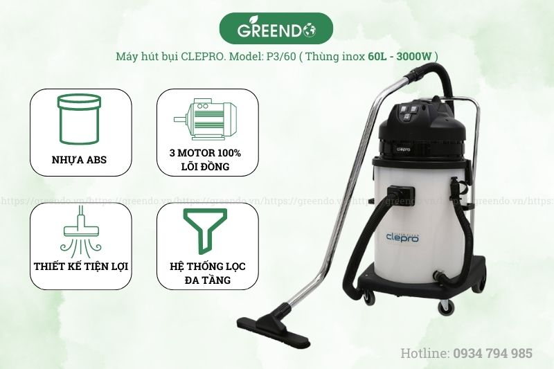 Ưu điểm của máy hút bụi - nước Clepro P3/60