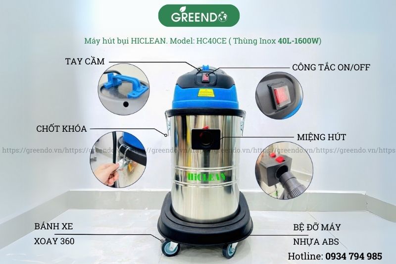 Cấu tạo máy hút bụi công nghiệp HiClean 40CE