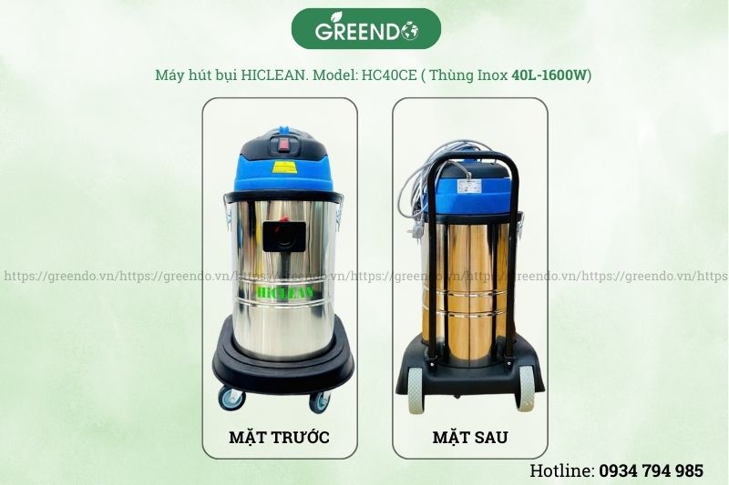 Hình ảnh mặt trước và sau của máy hút bụi công nghiệp HiClean 40CE