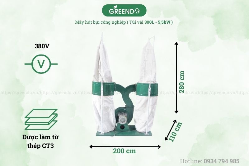Thông số máy hút bụi công nghiệp 2 túi vải