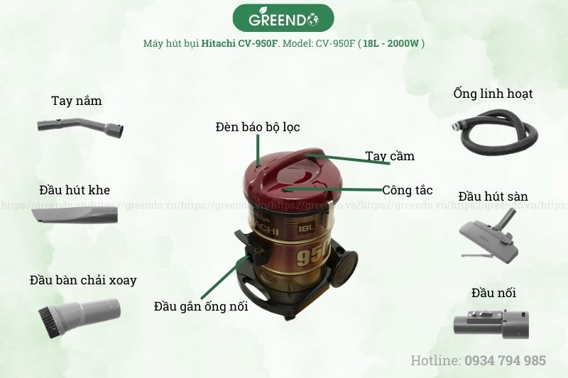 Đặc điểm của máy hút bụi công nghiệp Hitachi CV-950F