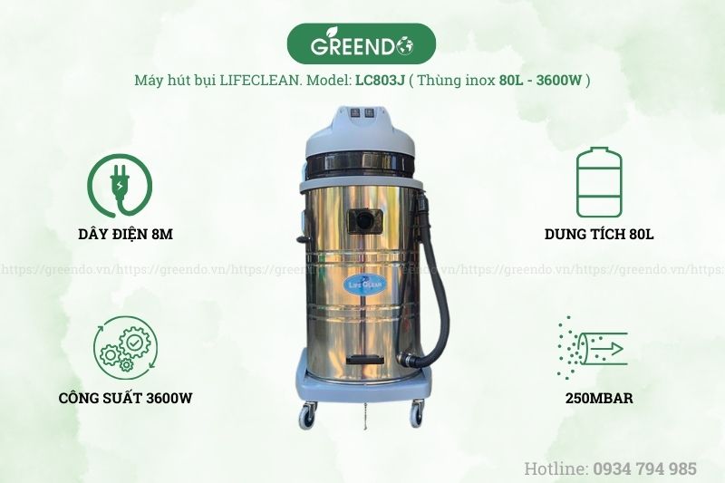 Thông số máy hút bụi công suất lớn LifeClean LC803J