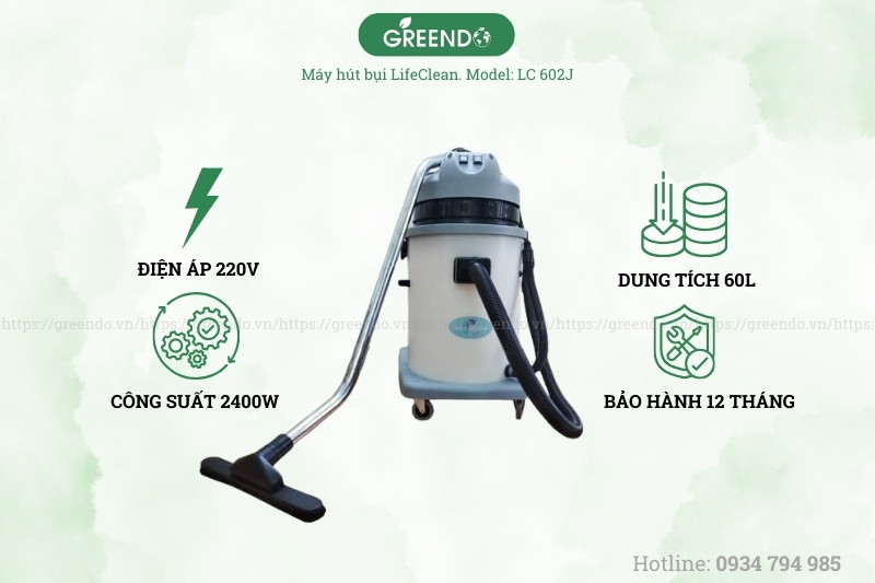 Máy hút bụi khô và ướt LifeClean LC 602J Thông số máy hút bụi công nghiệp khô và ướt LifeClean LC 602J