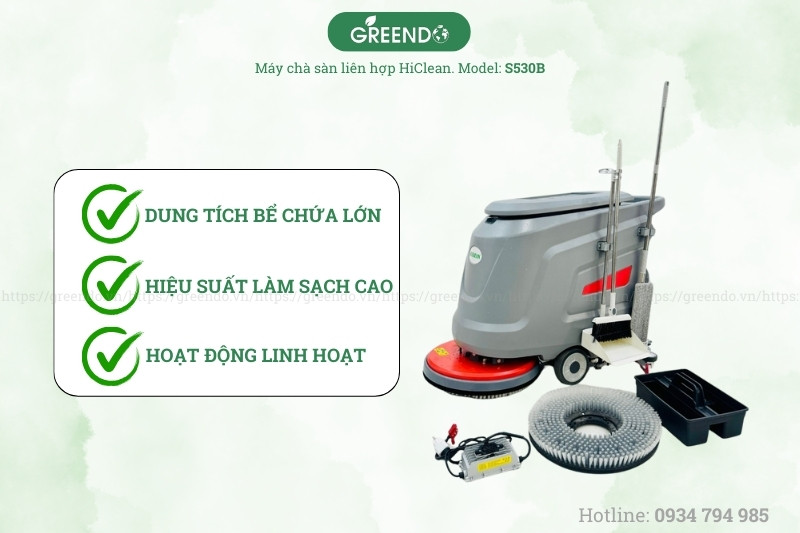 Ưu điểm nổi bật của máy chà sàn HiClean S530B (bình acquy)
