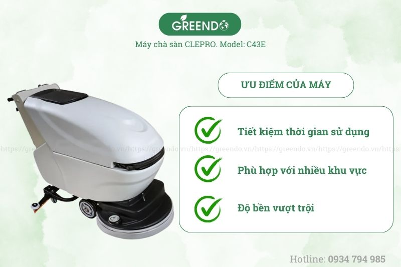 Ưu điểm vượt trội của máy đánh sàn Clepro C43E