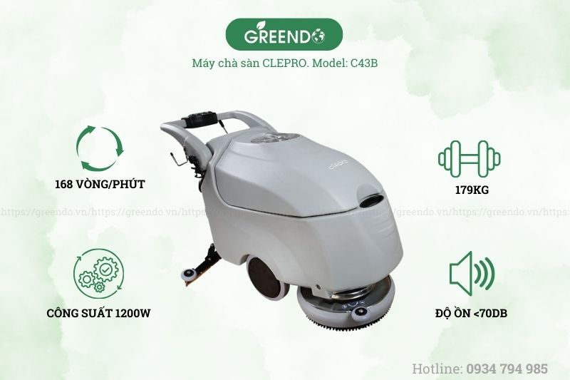 Thông số ký thuật của máy chà sàn liên hợp Clepro C43B dùng ắc quy