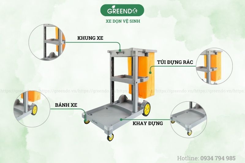 Cấu tạo của xe đẩy vệ sinh